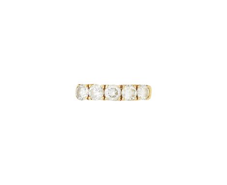 A diamond five-stone ringClaw-set in a line with five round brilliant-cut diamonds, to a plain hoop, size U, estimated total 