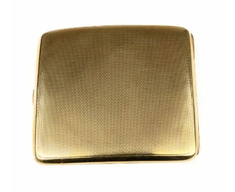 A 9ct gold cigarette case, early 20th centuryOf hinged and curved rounded-rectangular form, with engine-turned decoration and