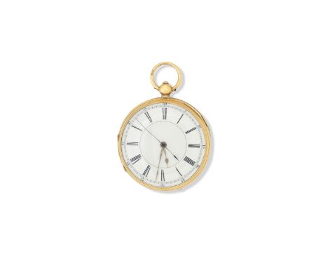 An open face pocket watch, Victorianwith light cream enamelled dial, black Roman numerals and outer border of Arabic numerals