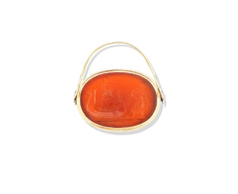 A Carnelian intaglio signet ring, Formerly Belonging to Prince Stanislas PoniatowskiRubover-set with a large oval carnelian i