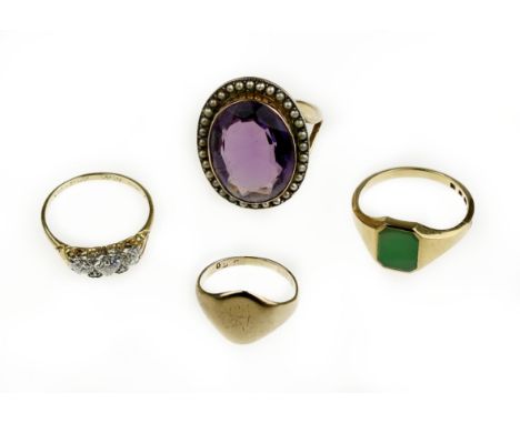 A collection of jewelleryComprising: a diamond ring, claw-set with three graduated old round brilliant-cut diamonds, with pai
