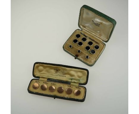 A collection of gentleman's dress setsComprising: an onyx stud, button and cufflink set, stamped '18ct &amp; Pt', in fitted c