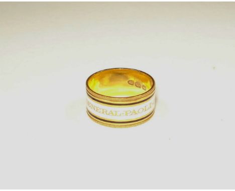 An enamelled gold memorial ring for General Paoli, 1806-7designed as a broad band, inscribed 'General Paoli, Ob: 5 Feb 1807.A