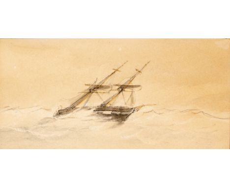 1. Hälfte 19. Jh. Drei aquarellierte Tuschfederzeichnungen. Segelschiff auf hoher  See. Segelboote. Segelschiff vor Anker. Je