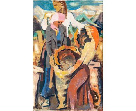 1892 Laufen - 1969 Freiburg.  Gouache/Hartfaser. Frauen bei der Kartoffelernte. U.r. monogr.  u. 47(19) dat. 70 x 45 cm. R.  