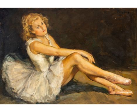 1886 Schönau/Heidelberg - 1948 Karlsruhe. Öl/Malpappe. Sitzende Ballerina. (Farbabriebe). O.r. sign. 50 x  70 cm. R.  Lit.: 1
