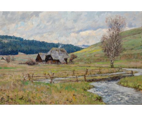 1865 Wertheim - 1921 Freiburg. Studium an der Karlsruher und  Düsseldorfer Kunstakademie. Öl/Lw. Das sommerliche Jostal im Sc