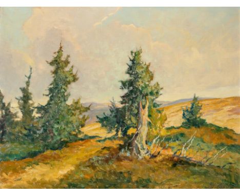 1886 Lahr - 1968 Offenburg. Öl/Platte. 'Herbstliche Halde, Grafenmatte am Feldberg'. U.r.  sign. u. 1947 dat. Verso bet., sig