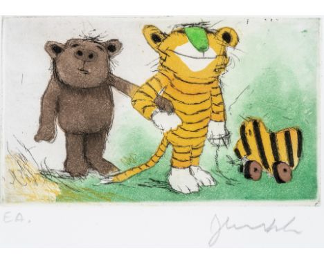 1931 Hindenburg/Oberschlesien. Tätig auf Teneriffa.  Farbradierung. Bär, Tiger und Tigerente. U.r. mit Bleistift  sign. U.l. 