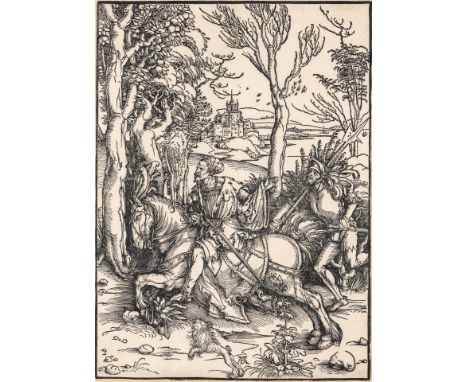 1471 Nürnberg - 1528 ebd. Holzschnitt. Reiter und Landsknecht. U.m. im Stock monogr. Kräftiger Abzug. Randlinien vollständig.