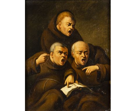 19. Jh.  Öl/Blech. Drei singende Franziskanermönche. (Craquelé). 23 x 18  cm. R.