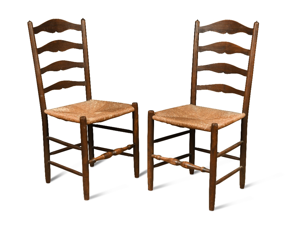 Edward Gardiner, a pair of stained ash ladder back chairs, circa 1920