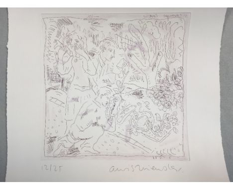 Adrian Wiszniewski (Scottish, b.1958) "Corrupt Love" signed lower right "a wiszniewski" and numbered 12/25 etching, unframed 