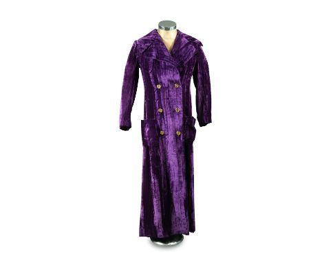 A Vintage 1970's Miss Dior purple crushed velvet maxi jacket style dress, lined with Miss Dior label, UK Size 6-8 (Bust 32"; 