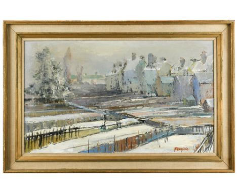 § Lucette de la Fougère, RBA, ROI (French, 1921-2010) Back gardens - Snow signed lower right "Fougère" oil on board 55 x 93cm