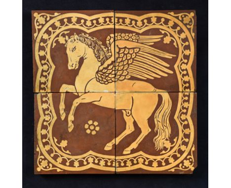 Attributed to Minton, a set of four encaustic floor tiles depicting Pegasus, decorated in buff, unmarked (4), each tile 16 x 