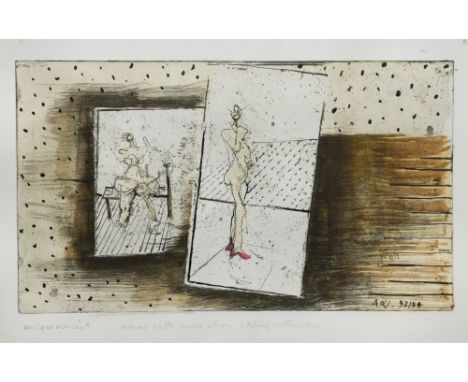 § Anthony Whishaw, RA (British, b. 1930) Woman with pink shoes signed with initials and numbered "AW 93/94" etching with wate