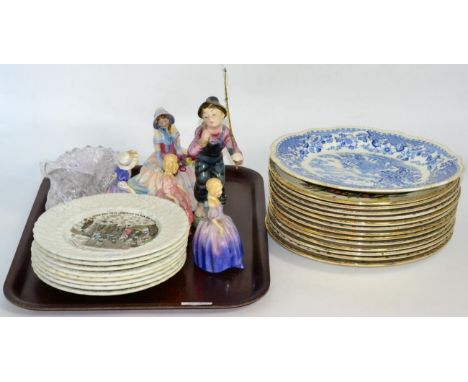 A set of eight daisy moulded nursery plates printed with The Bottle series (a.f.), various Royal Doulton figures and other ce