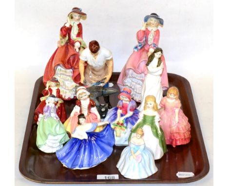 Eleven Royal Doulton ladies; Top O'The Hill HN3499, HN2126 (exclusively for RDICC), HN4834 and HN1849, Dinky Do HN2120, Rose 