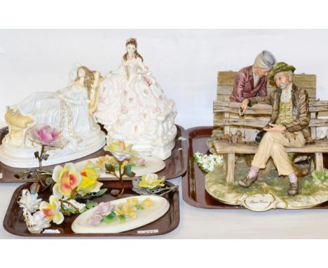Royal Doulton 'Sleeping Beauty' and 'Cinderella' together with two Capo di Monte figures (three trays)