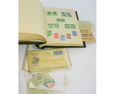 Stamp album (green) and various loose (in blue small carrier bag) 