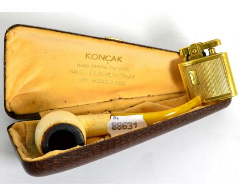 A Meerschaum pipe and a Ronson 9ct gold lighter 