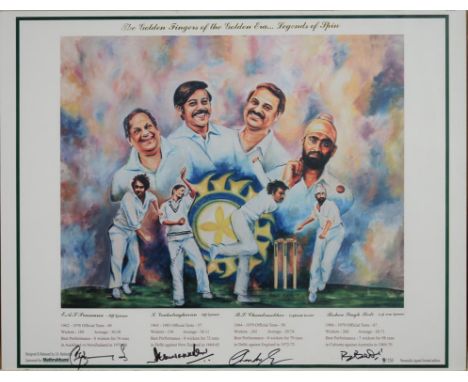 SPORTING MEMORABILIA, CRICKET, LITHOGRAPH, SIGNED BY FOUR INDIAN BOWLERS, INCLUDING BISHEN SINGH BIDI, NUMBERED 9 OF 250, 45 