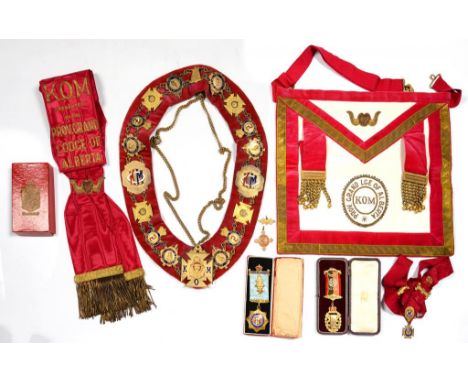 FRATERNAL SOCIETIES. A QUANTITY OF R.A.O.B REGALIA, INCLUDING TWO CASED SILVER GILT AND ENAMEL JEWELS