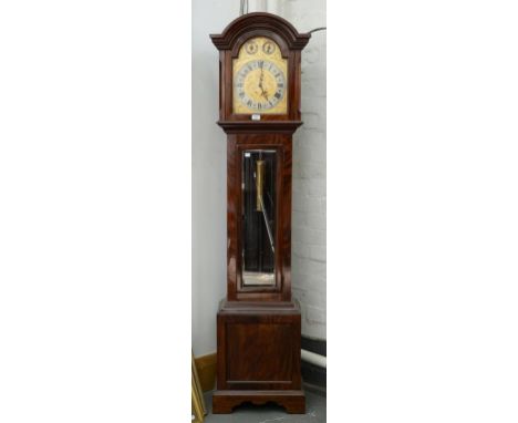 AN EDWARDIAN MAHOGANY LONGCASE CLOCK, WITH ENGRAVED BRASS AND SILVERED DIAL, CHIME, SILENT, ST MICHAEL, WESTMINSTER AND WHITT