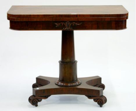 A VICTORIAN ROSEWOOD FOLDING CARD TABLE, 75CM H X 92CM W