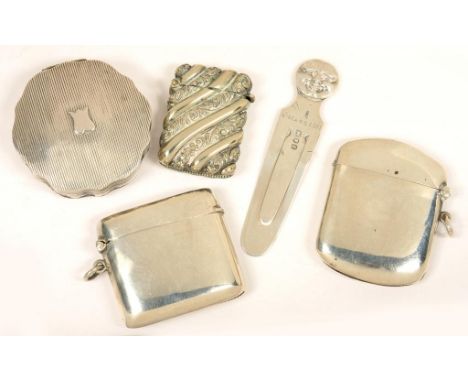 TWO GEORGE V SILVER VESTA CASES, BIRMINGHAM 1913 AND CHESTER 1912, ANOTHER SILVER VESTA CASE, UNMARKED, A SILVER COMPACT AND 