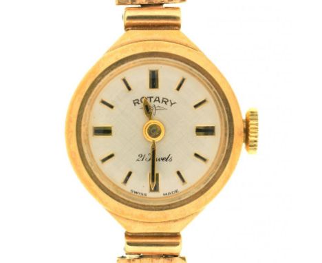A ROTARY 9CT GOLD LADY'S WRISTWATCH, GOLD BRACELET, 13G++LIGHT SCRATCHES AND WEAR CONSISTENT WITH AGE, WORKING ORDER