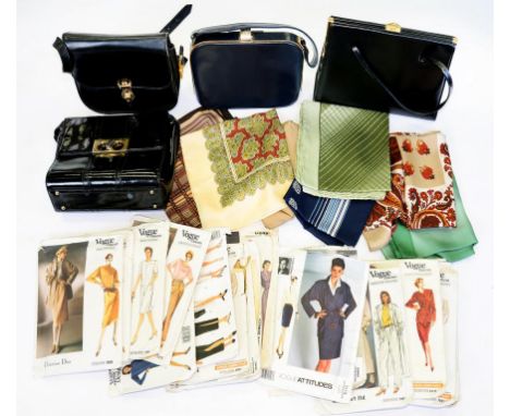 A SMALL COLLECTION OF VINTAGE LADY'S HANDBAGS AND DRESS MAKING PATTERNS 