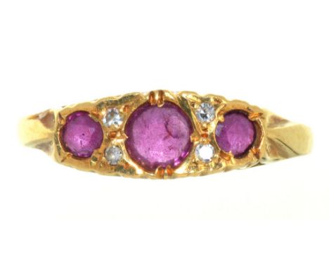 A RUBY AND DIAMOND RING, IN GOLD MARKED 18CT, 3G, SIZE N++LIGHT WEAR CONSISTENT WITH AGE