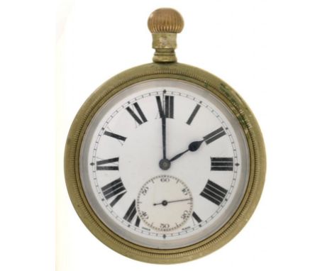 RAILWAYANA. A BRASS KEYLESS LEVER RAILWAYMAN'S WATCH, LONDON AND NORTH EASTERN RAILWAY, INSCRIBED ON BACK 'EX. B.R. L.N.E.R. 