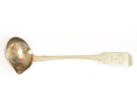 A BRITISH PROVINCIAL SILVER TODDY LADLE, ADAPTED TO A SAUCE LADLE, 16 CM L, INDISTINCTLY MARKED. 1OZ 4DWTS++TARNISHED