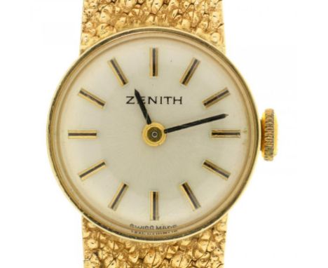 A ZENITH 9CT GOLD LADY'S WRISTWATCH, WITH TEXTURED GOLD BRACELET, LONDON 1971, 21.5G++GOOD CONDITION, LIGHT WEAR CONSISTENT W