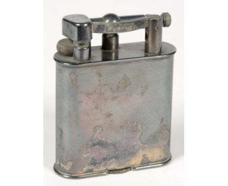 A DUNHILL EPNS TABLE LIGHTER, 10CM H, NUMBERED 737418, C1930