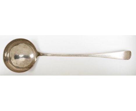 A SCOTTISH VICTORIAN SILVER SOUP LADLE, 35 CM L, EDINBURGH 1855, 6OZS++TARNISHED