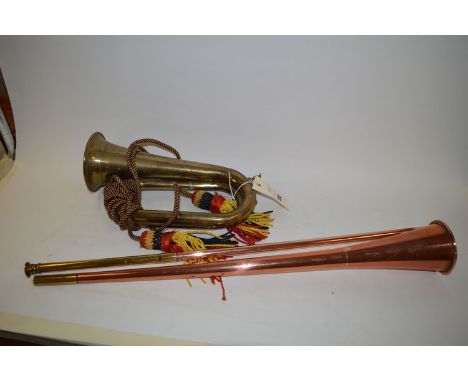 A brass Bugle; together with a copper coaching horn.  (2)