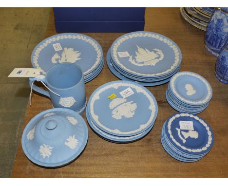 A collection of Wedgwood Jasper ware, mainly commemorating Christmas, Mother's Day Royal interest, to include: pin dishes; pl