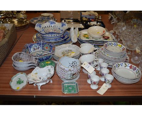 A collection of miscellaneous decorative china, including: a Herend oval bowl with pierced and raised decoration, decorated b
