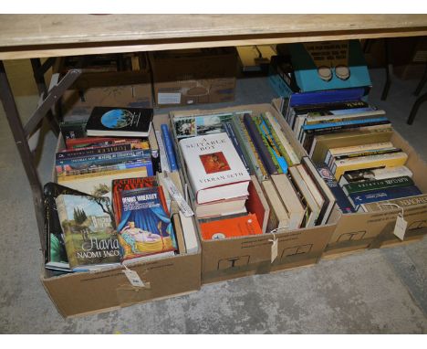 Four boxes of books; and pouffe.  