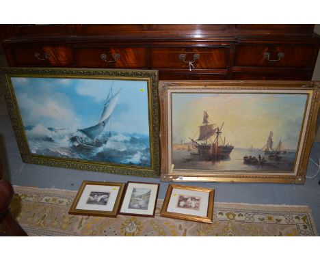 A colour print - Shipping of Tantallon Castle, after John Wilson Carmichael; and other prints, various.  (5)