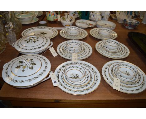 A Royal Worcester 'Bernina' pattern dinner service: six place settings, plus two tureens and a meat plate.