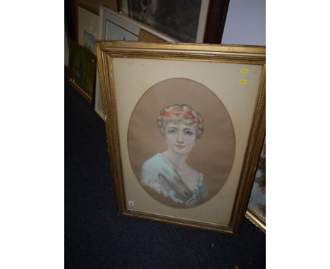 A large pastel portrait of a young woman, by Phill Warner-Leigh, signed and dated 1878.
