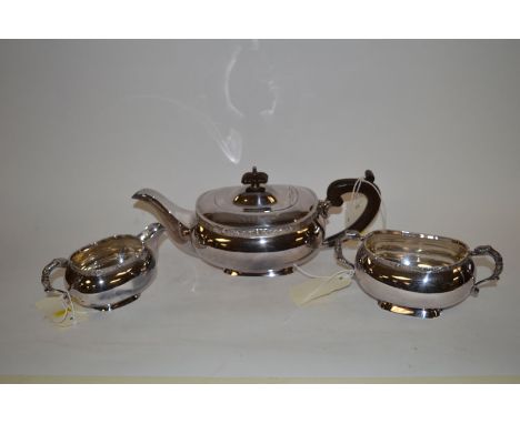 A three-piece rectangular plated tea service.