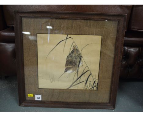 A late 19th Century hand-coloured Japanese print - Snipe among bamboo, signed.