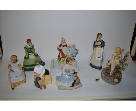 A Royal Doulton figure HN3911 titled 'First Prize'; four Franklin Porcelain ware figures, various; a reproduction Yardley Eng