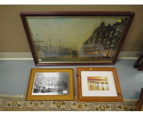 A colour print - "Tommy on the bridge", after John Hogarth; a colour print after Atkinson Grimshaw; and other prints various.